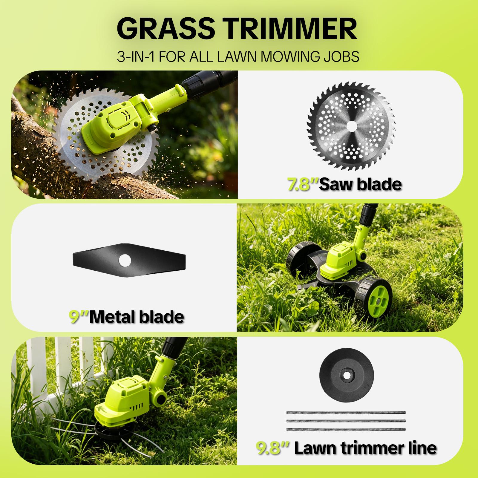 3 In 1 Cordless Grass Trimmer, Weed Eater and Edger