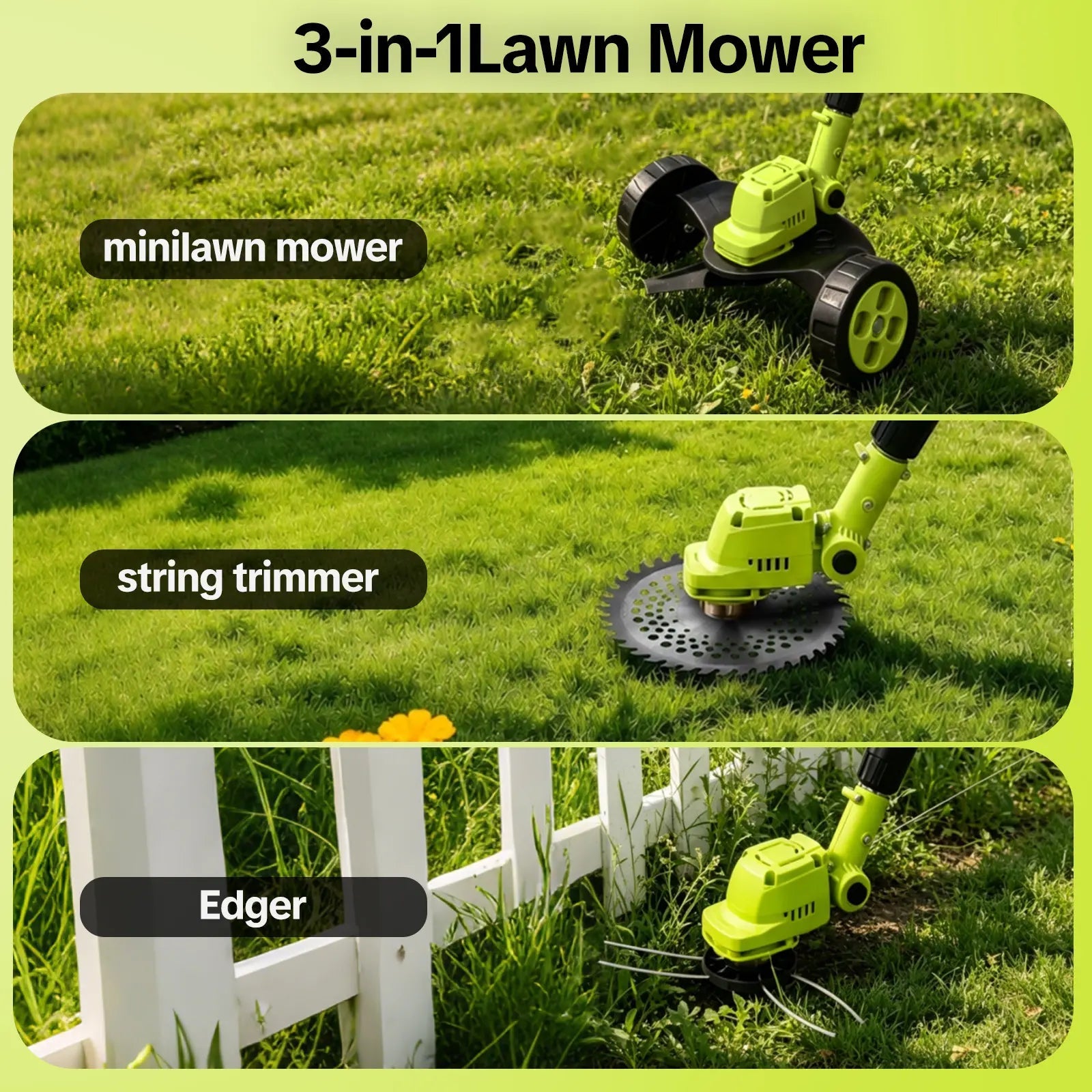 3 In 1 Cordless Grass Trimmer, Weed Eater and Edger