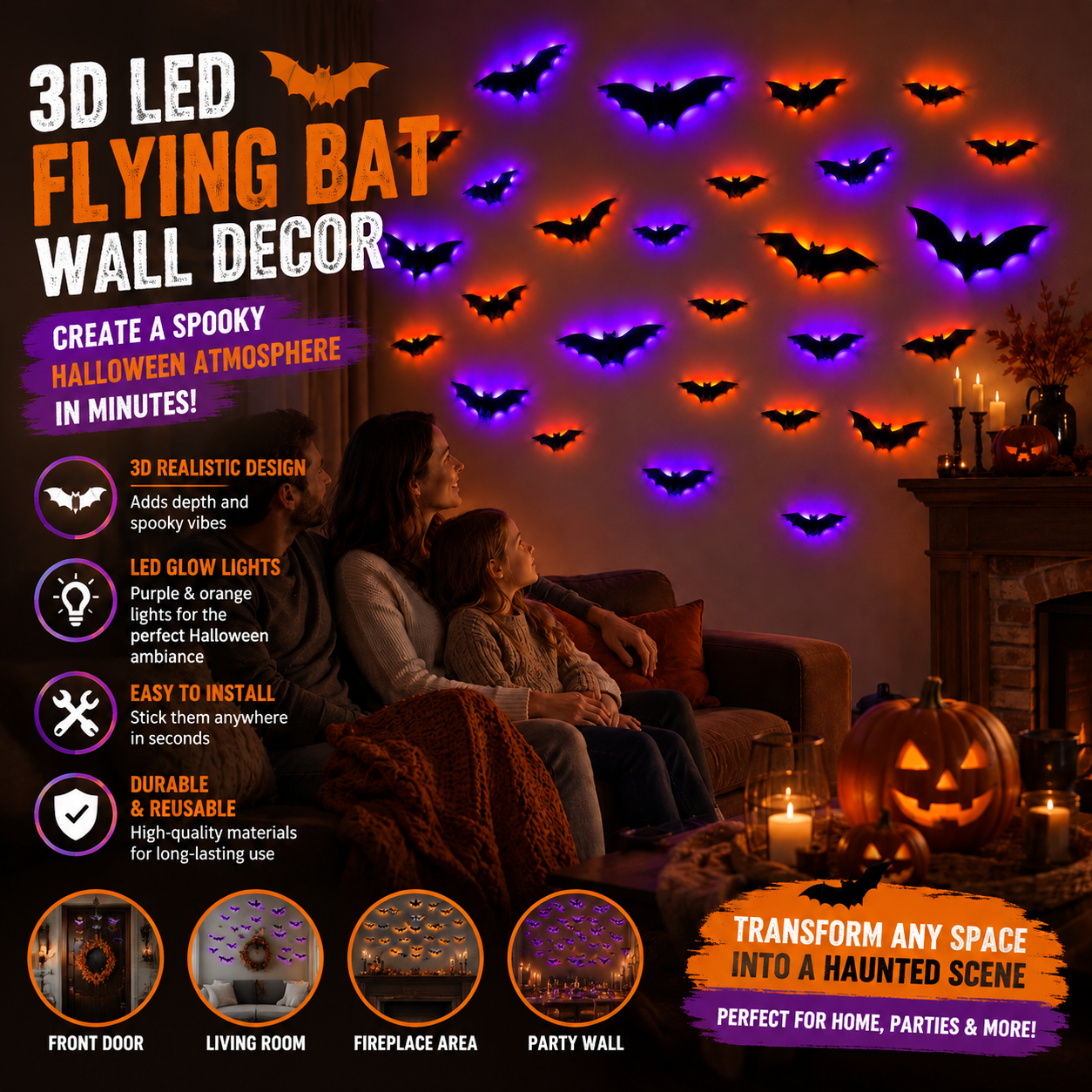 Faventina™ GlowBats — 3D LED Halloween Wall Decor